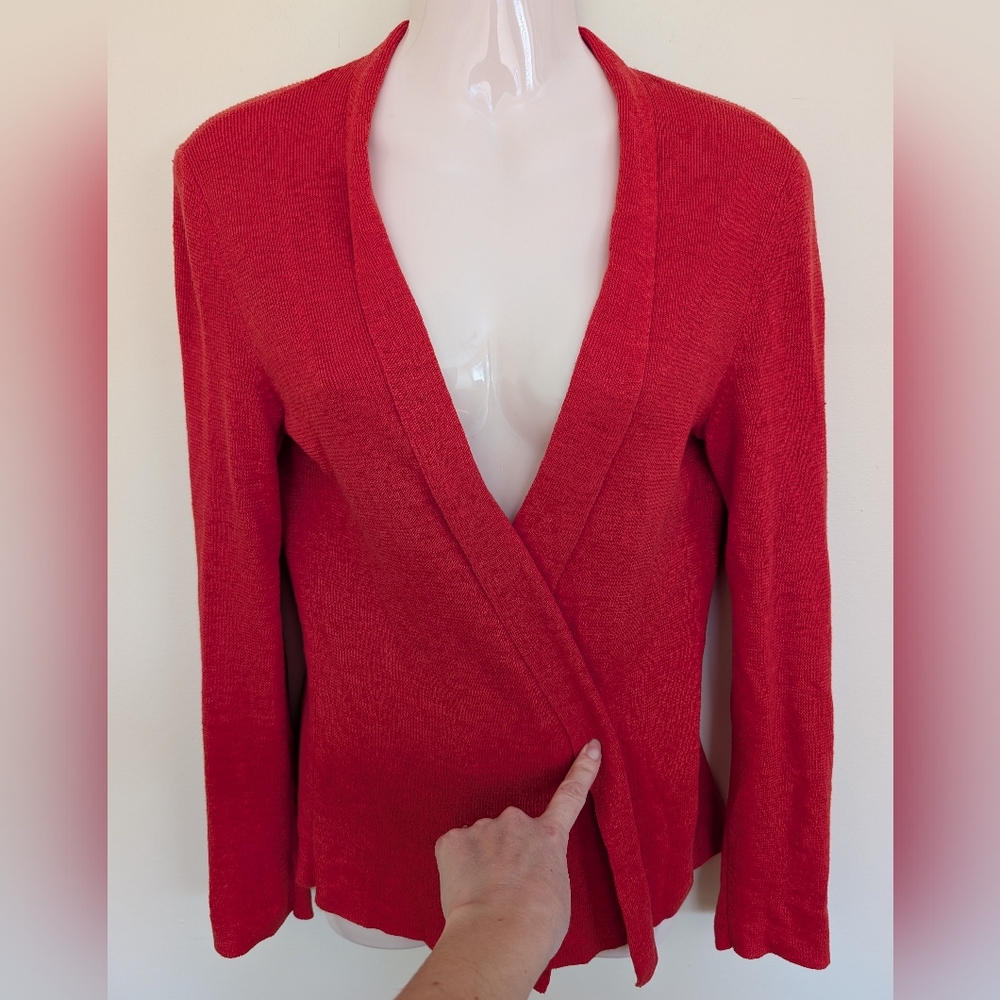 Eileen Fisher 100% Linen Knit Cardigan Red Small